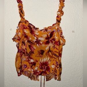 Orange and White Ruffled Tie Front Camisole